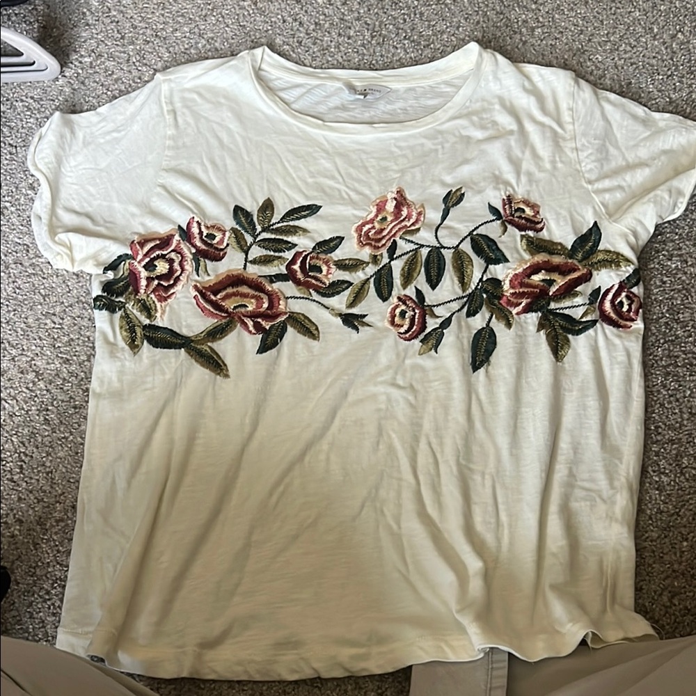 Lucky Brand Floral Embroidered White Top